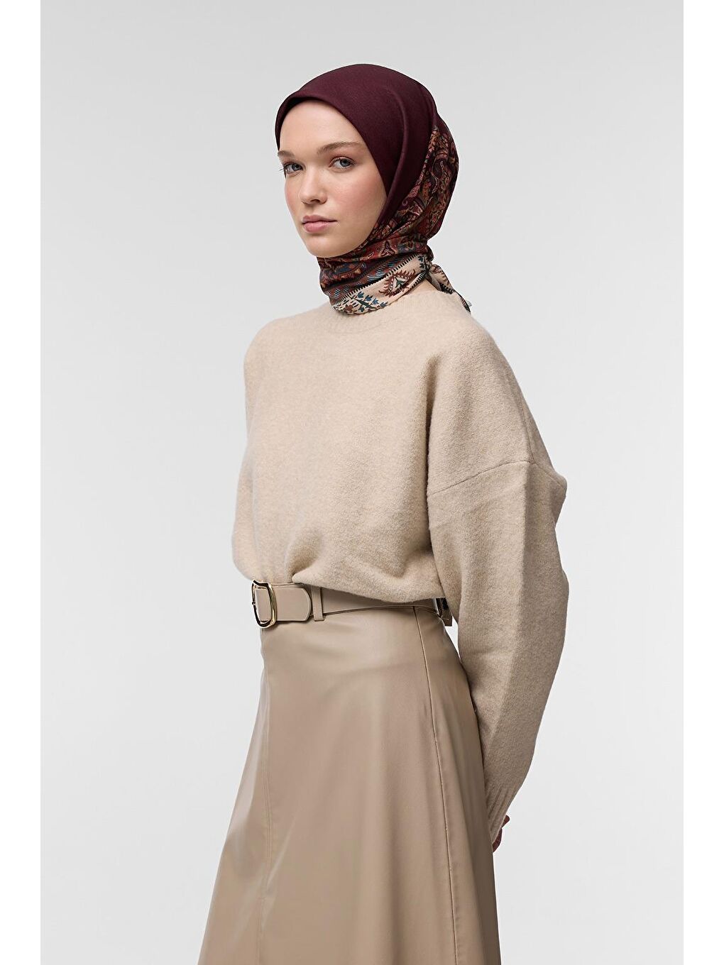 Bordo Desenli Pamuk Eşarp Kavita-3