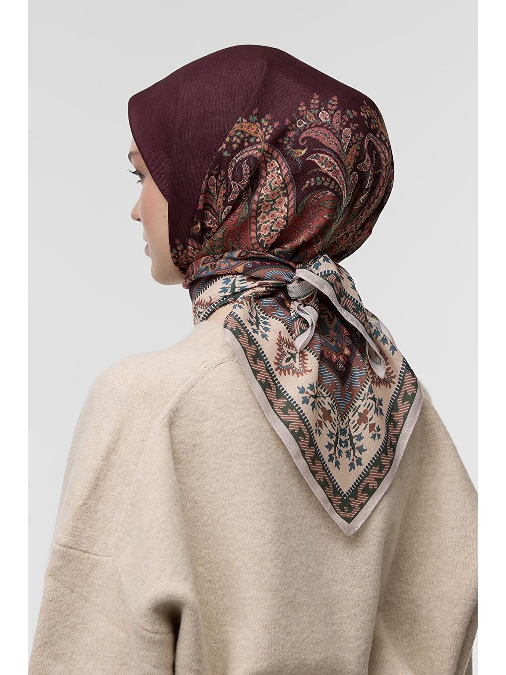 Bordo Desenli Pamuk Eşarp Kavita-4