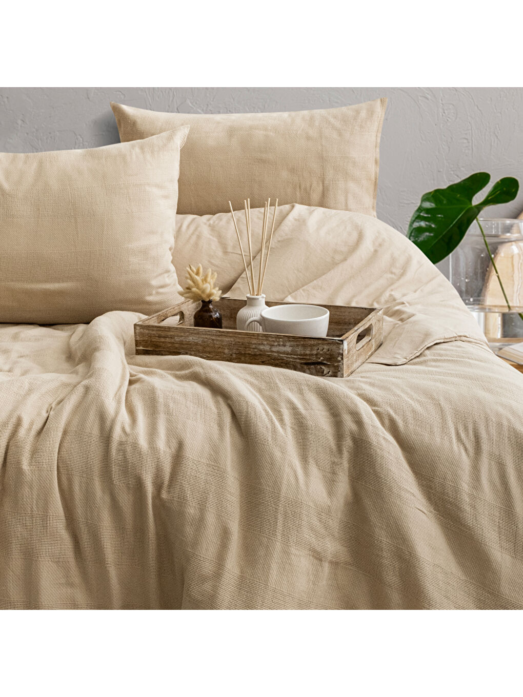 Kahverengi Home Etamine Pamuk ÇK Nevresim Takımı 4 Parça-Cappuccino-1