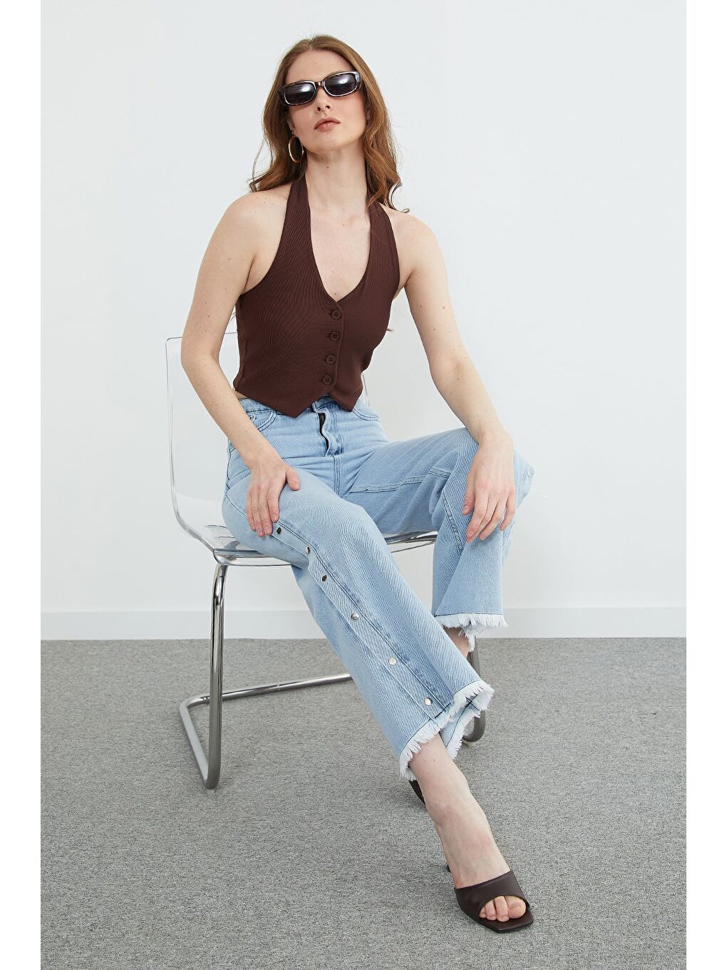 Mavi Paçası Püsküllü Çıtçıtlı Jean-1