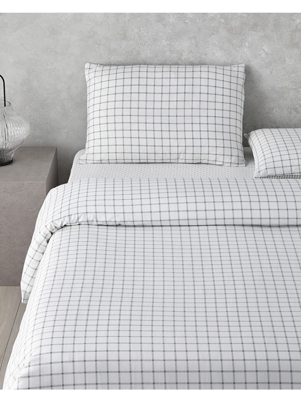 Yeşil Simple Checks Kolay Ütülenir Tek Kişilik Nevresim Takımı 160x220 cm Seledon-2
