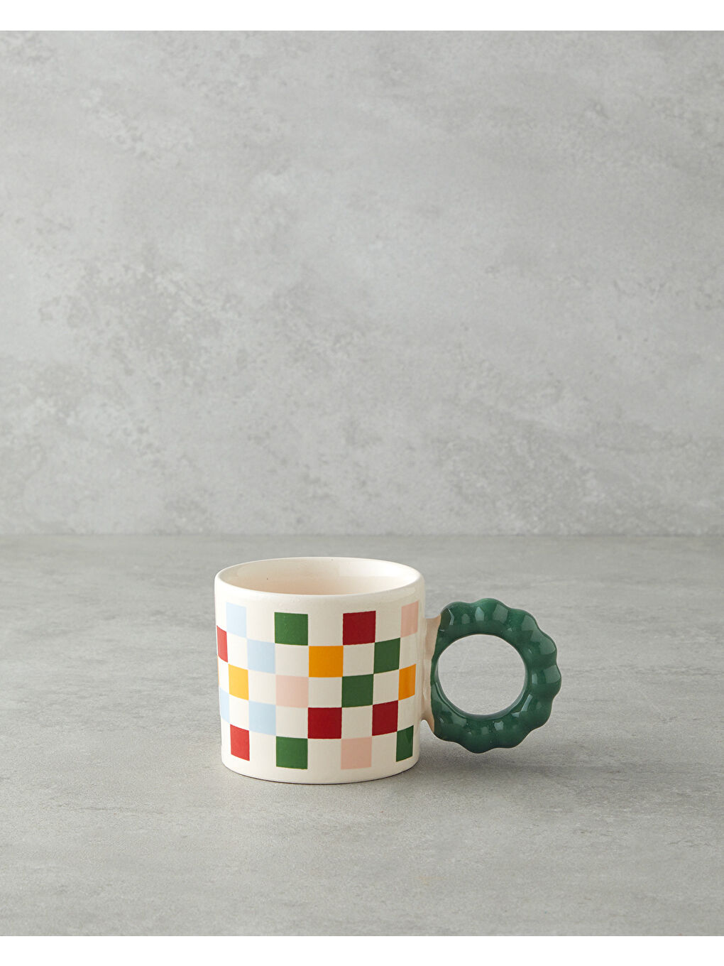 Beyaz Checkerboard Seramik Kupa 260 ml Renkli