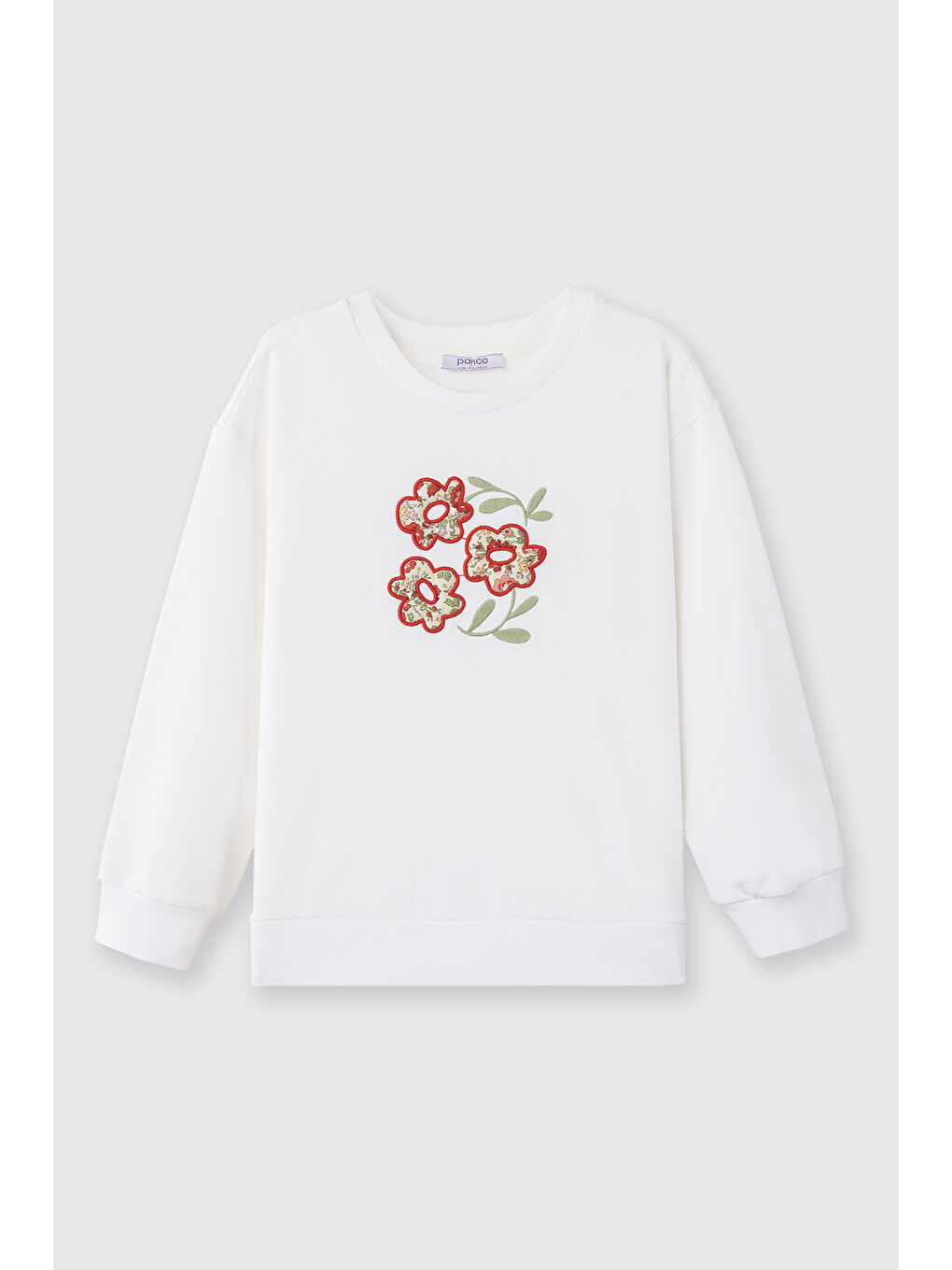 Ekru Liberty Kumaş Kalp Nakışlı Kız Çocuk Sweatshirt-2