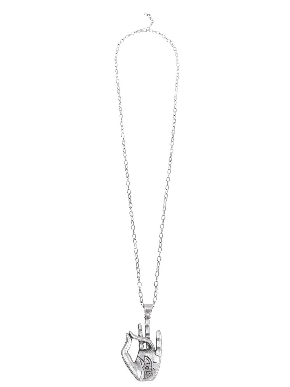 Gri Kadın Antik Gümüş Kaplama Yoga Eli Simge Uçlu Zincir Kolye