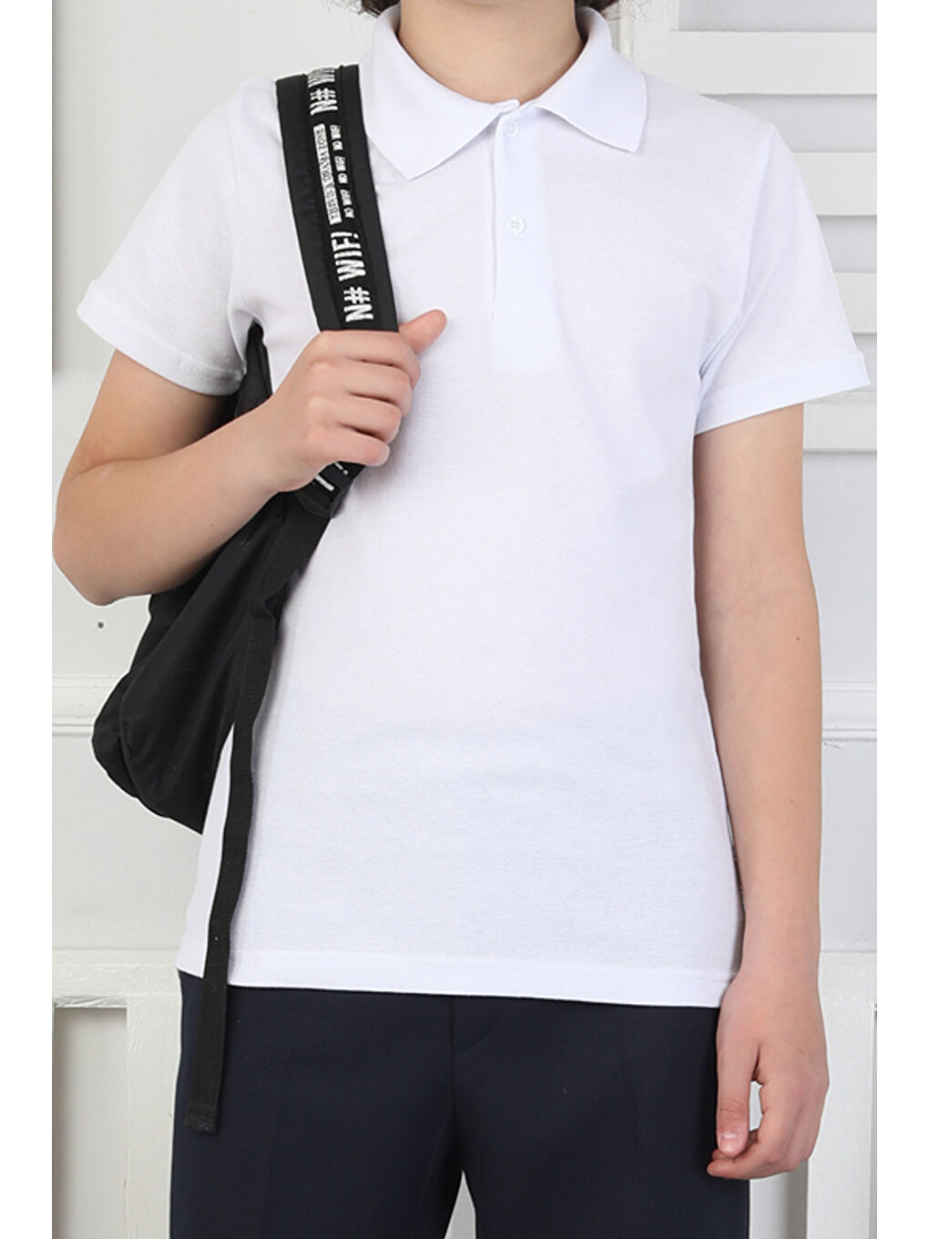 Beyaz 2'li T-Shirt Kız Çocuk %100 Pamuk Okul Tarz 5-13 Yaş 12278-2