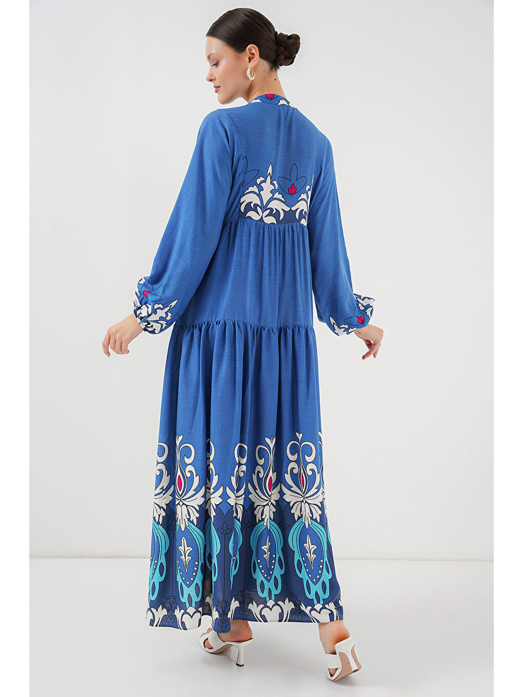 Bigdart Indigo 2423 Otantik Desenli Tesettür Elbise - F. İndigo - 4