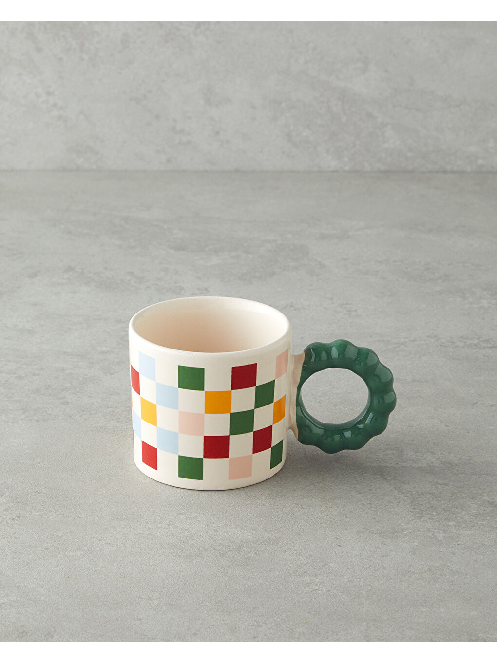 Beyaz Checkerboard Seramik Kupa 260 ml Renkli-1