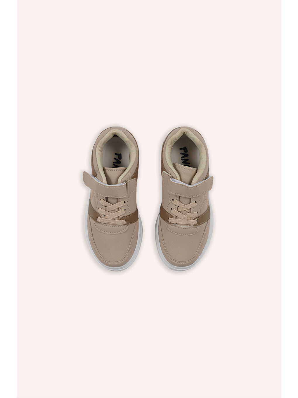 Kız Çocuk Renk Bloklu Cırt Cırtlı Bej Sneaker-1