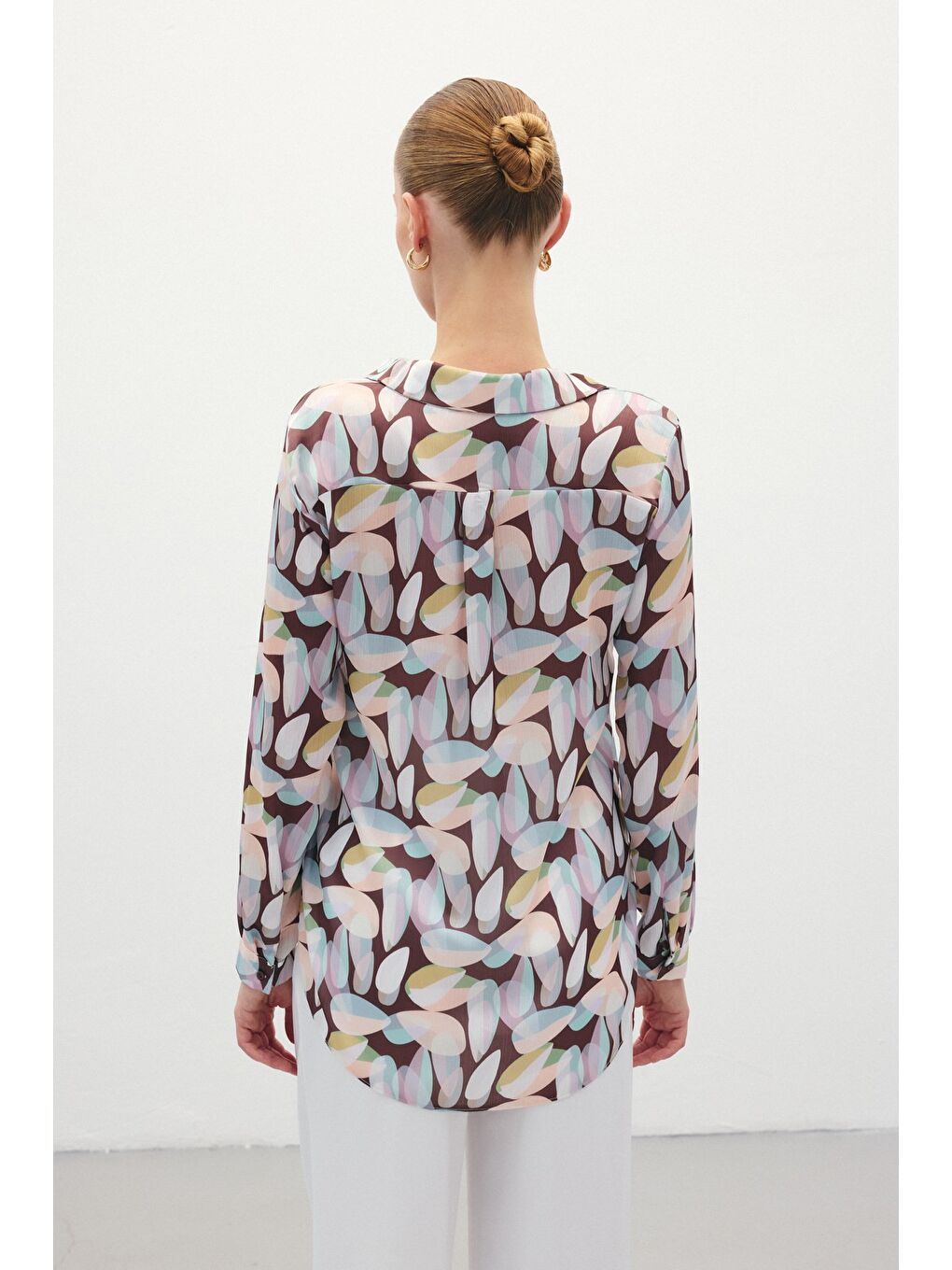 Kahverengi Desenli Uzun Gömlek - Kahve-5