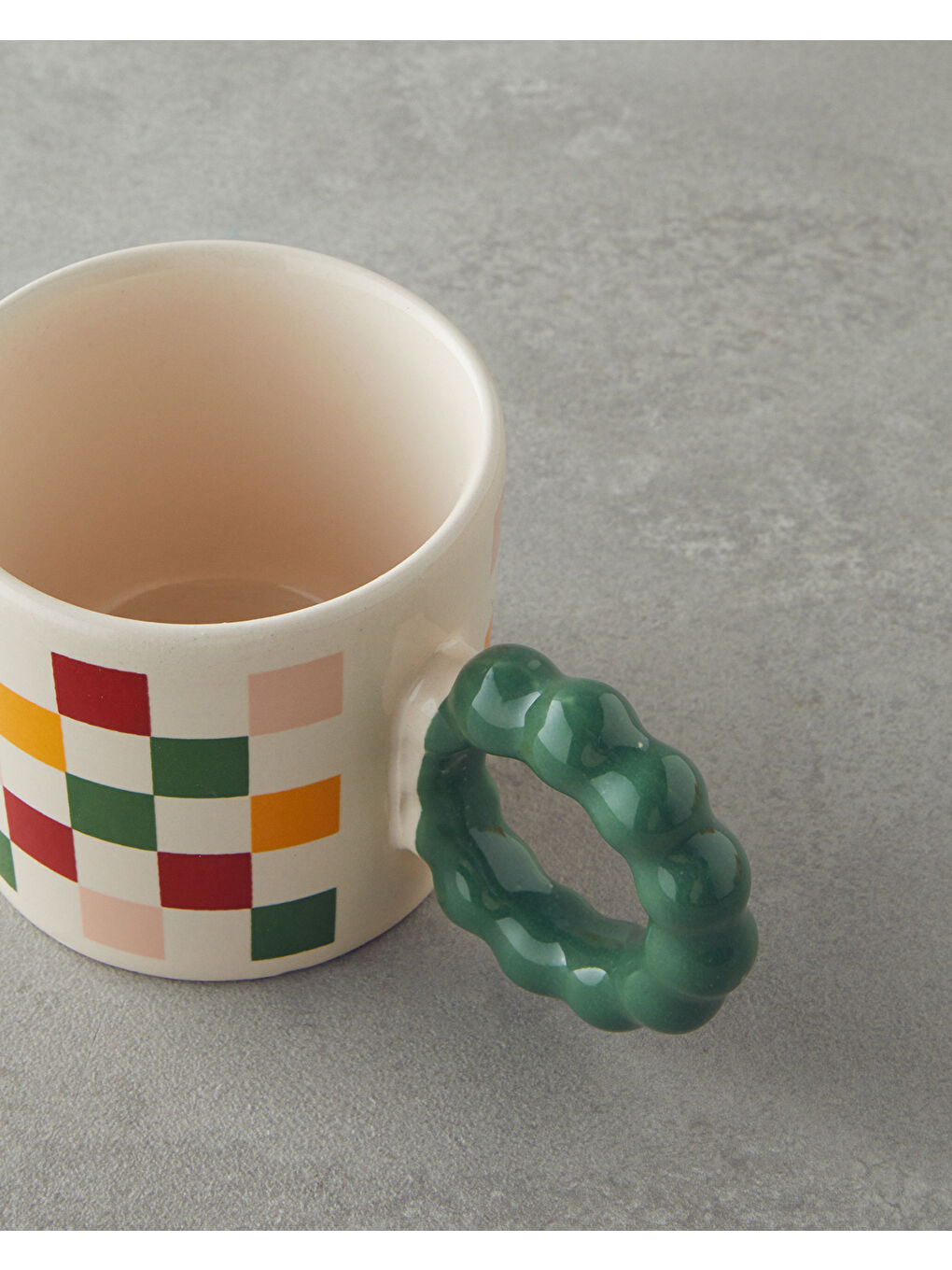 Beyaz Checkerboard Seramik Kupa 260 ml Renkli-2