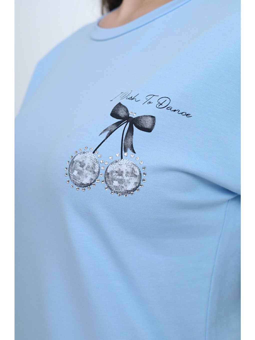 Lila Kız Çocuk Bisiklet Yaka Düşük Omuz Kısa Kollu Baskılı Tişört  24973-3