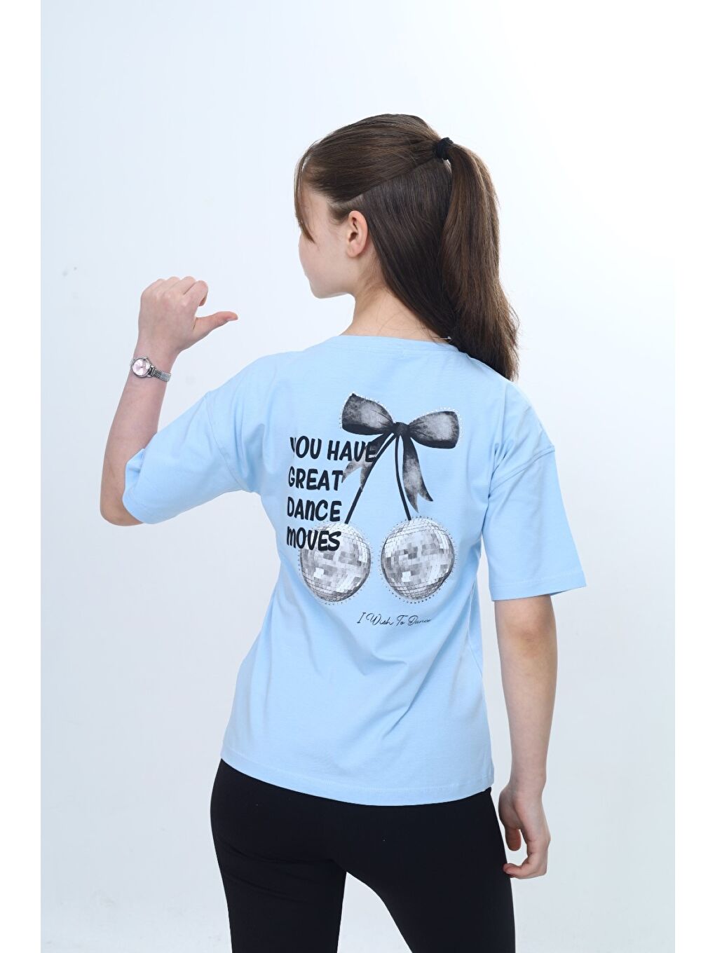 Lila Kız Çocuk Bisiklet Yaka Düşük Omuz Kısa Kollu Baskılı Tişört  24973-4