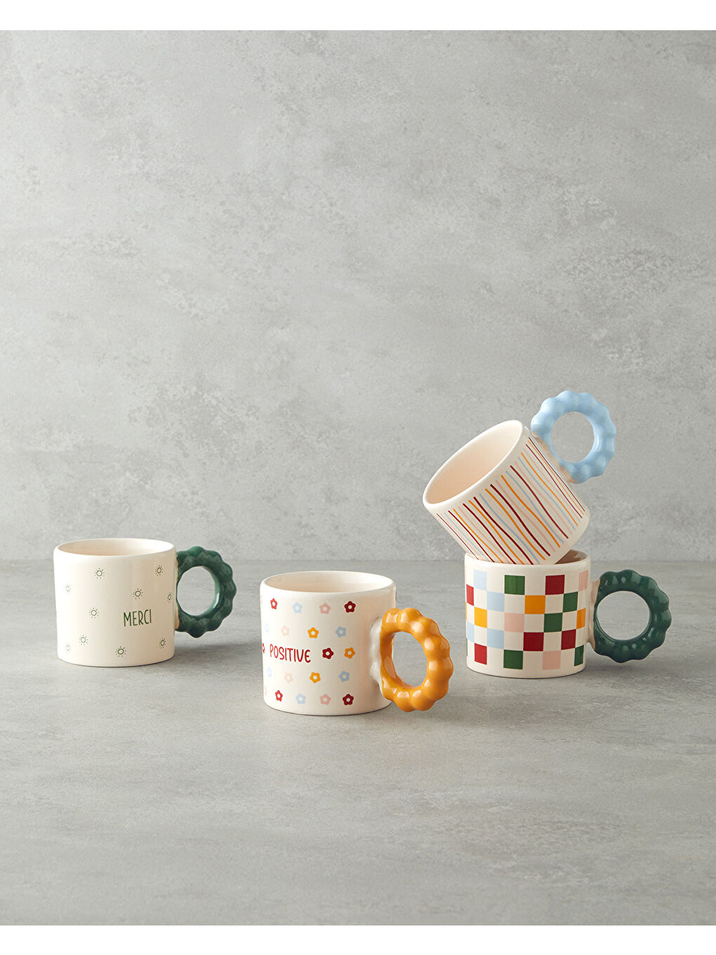 Beyaz Checkerboard Seramik Kupa 260 ml Renkli-3