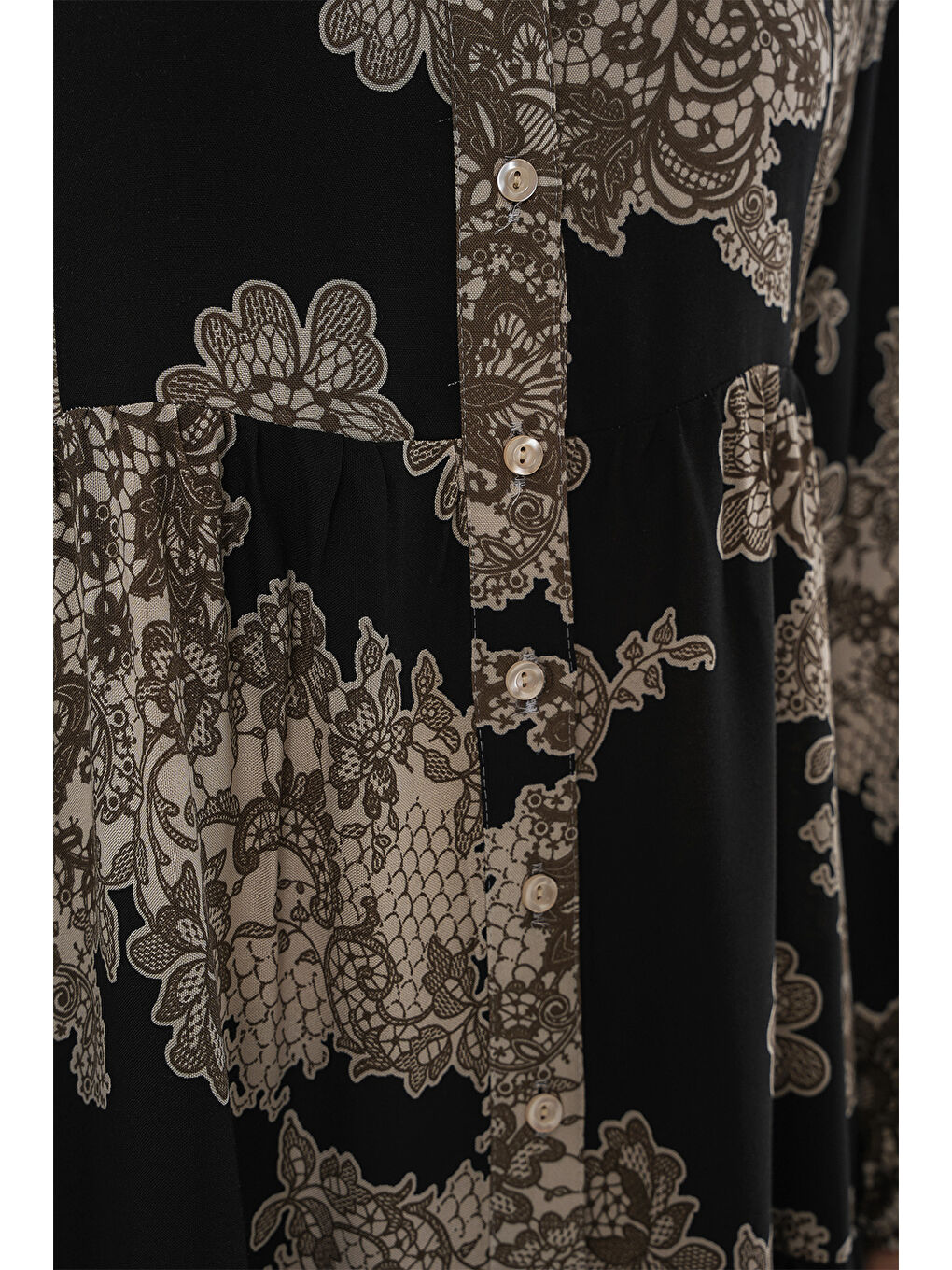 2423 Otantik Desenli Tesettür Elbise - Siyah 7-3