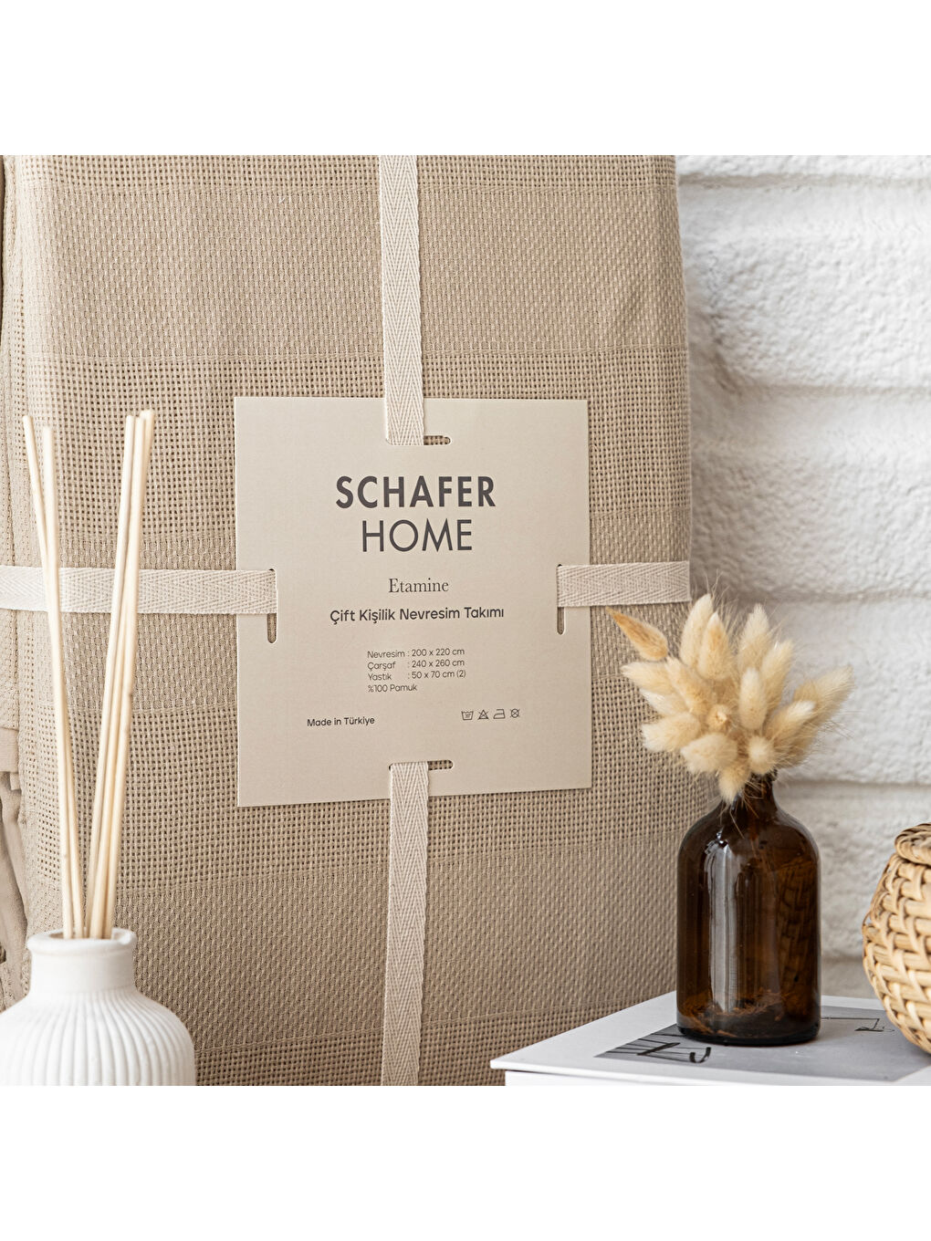 Kahverengi Home Etamine Pamuk ÇK Nevresim Takımı 4 Parça-Cappuccino-3