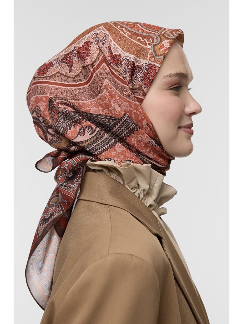 Kırmızı Desenli Pamuk Eşarp Winter Sun-4