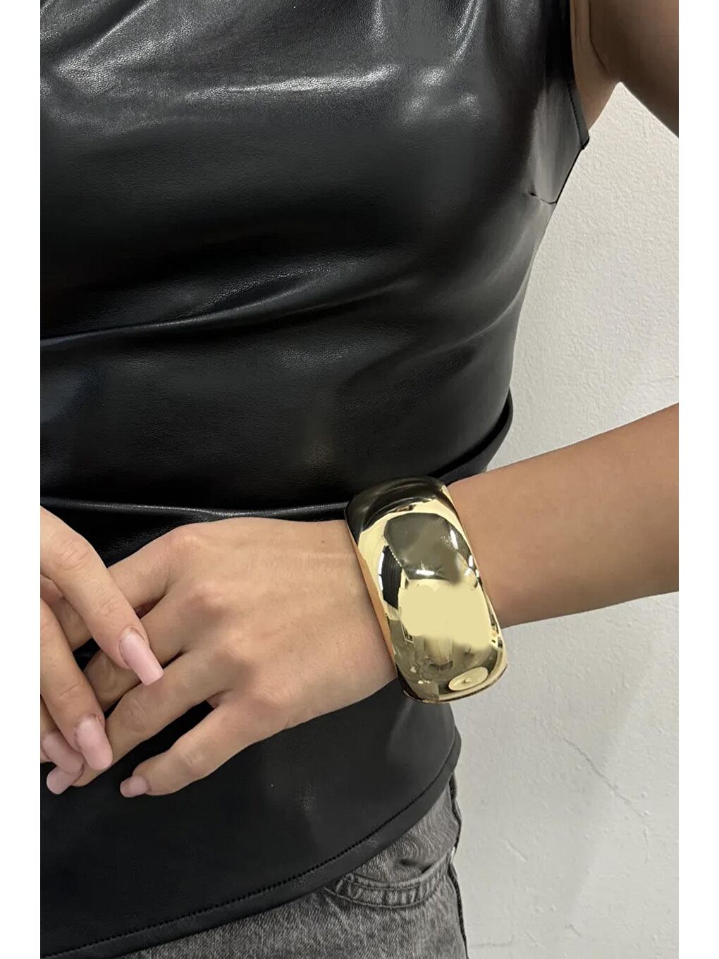 Sarı Altın Kaplama Kalın Cuff Kelepçe Bilezik-3