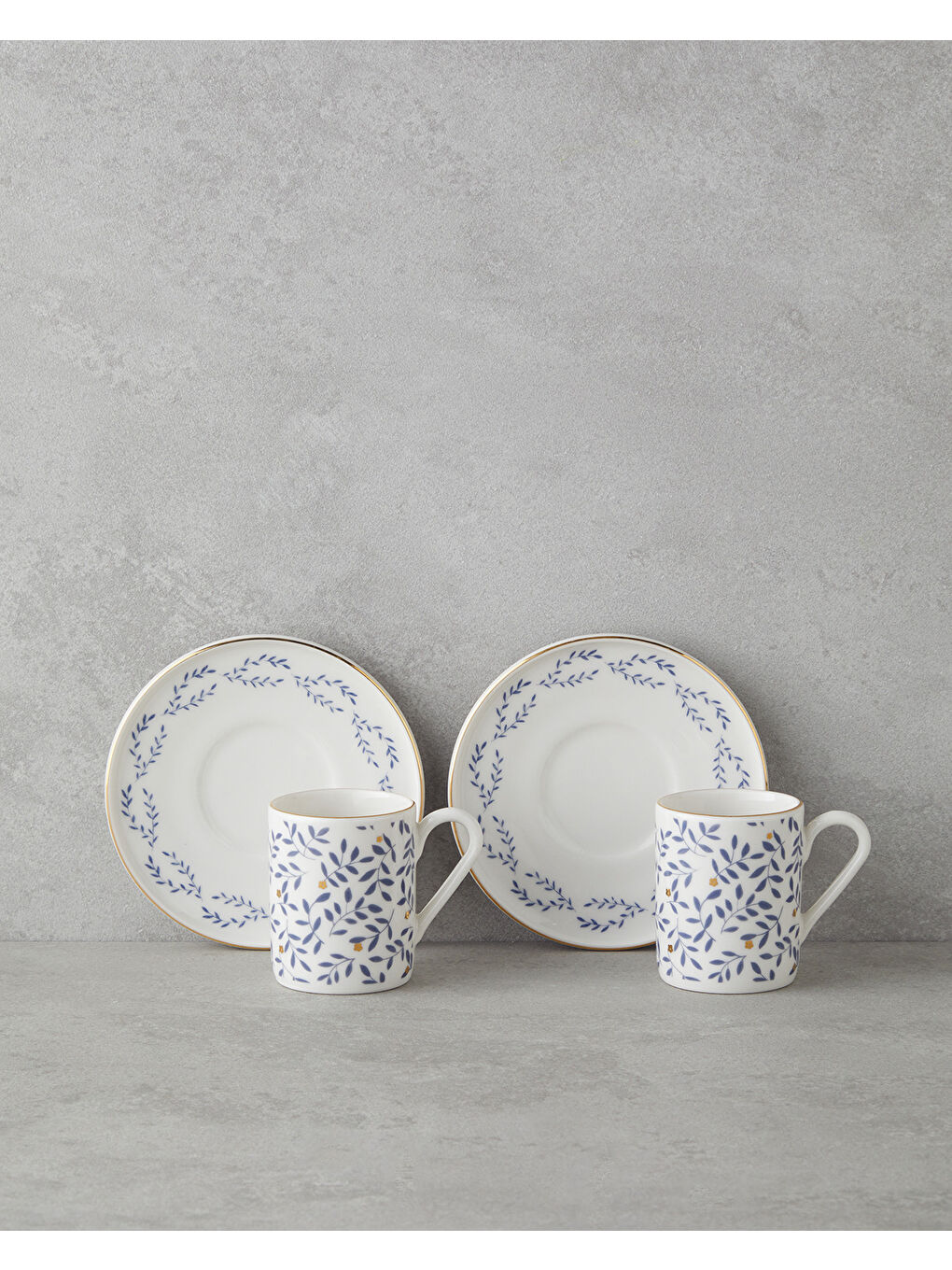 Sarı Elyra Bone Porselen 4 Parça 2 Kişilik Kahve Fincan Takımı 90 ml Mavi Gold-1