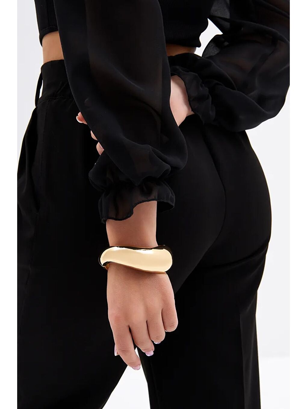 Sarı Altın Kaplama Kalın Cuff Kelepçe Bilezik-5