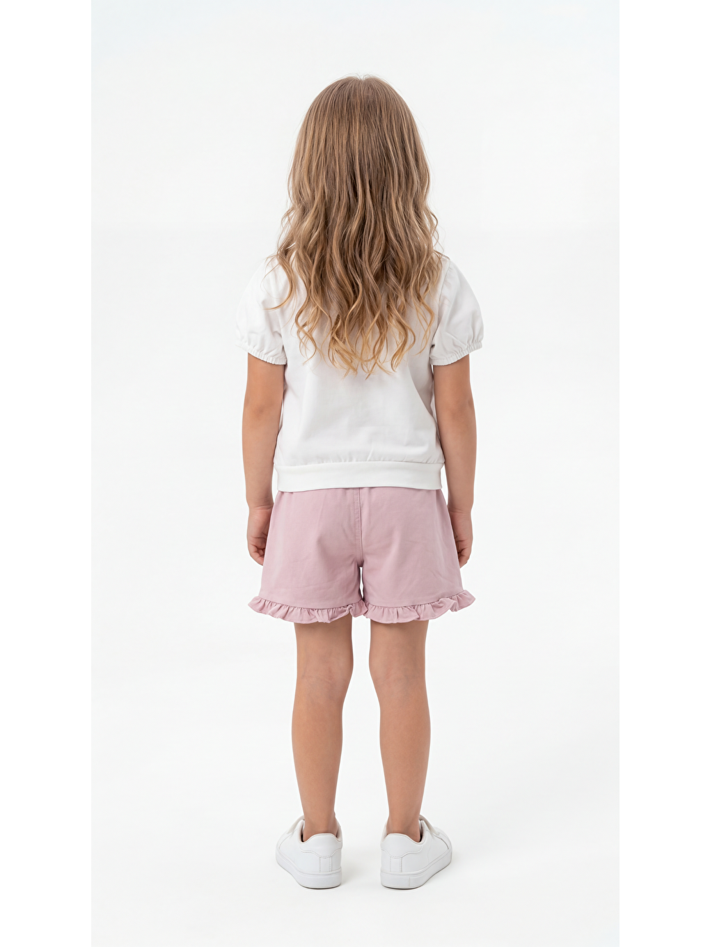 Pembe Nakış Fiyonklu Penye Kız Çocuk Tişört-Şort Takım-3