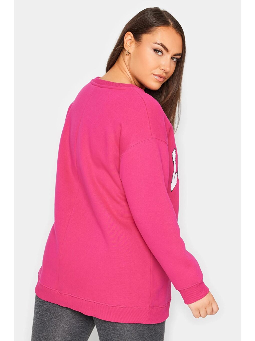 Stil Diva Pembe Büyük Beden Bisiklet Yaka Uzun Kollu Baskılı Sweatshirt - 3