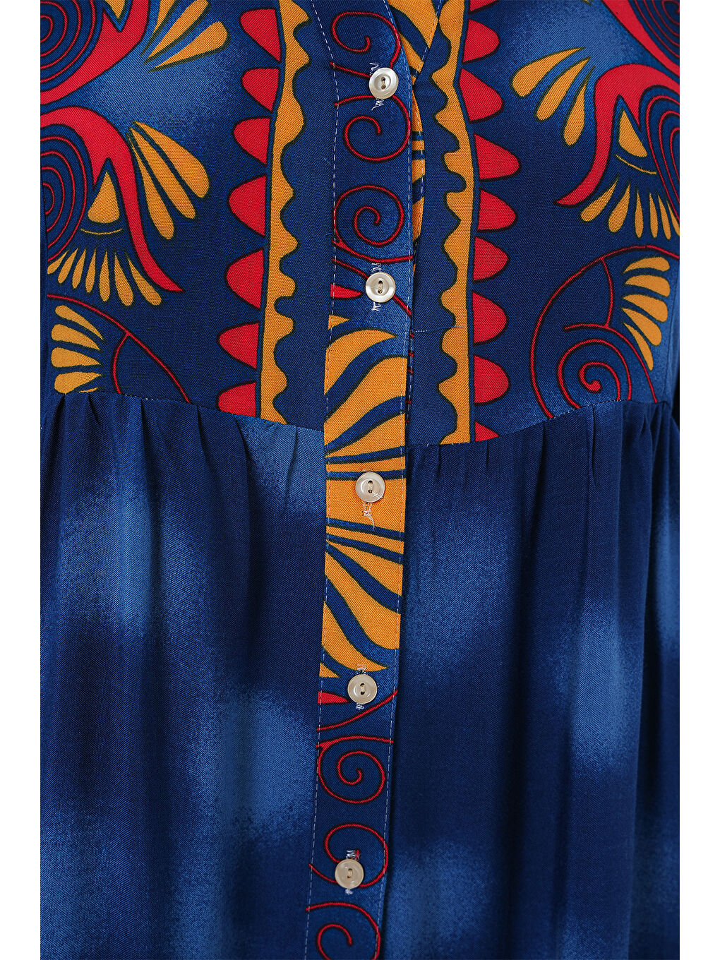 2423 Otantik Desenli Tesettür Elbise - Lacivert 5-3