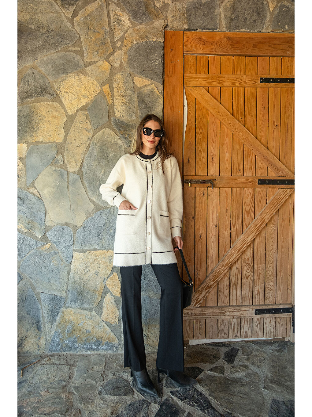 Kadın Bisiklet Yaka Triko Ceket Bej-1