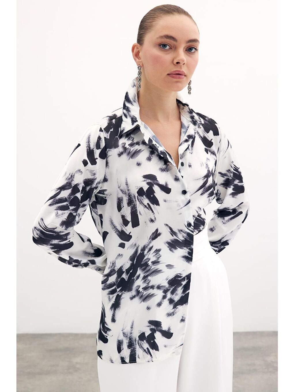 Desenli Klasik Gömlek - Siyah-2