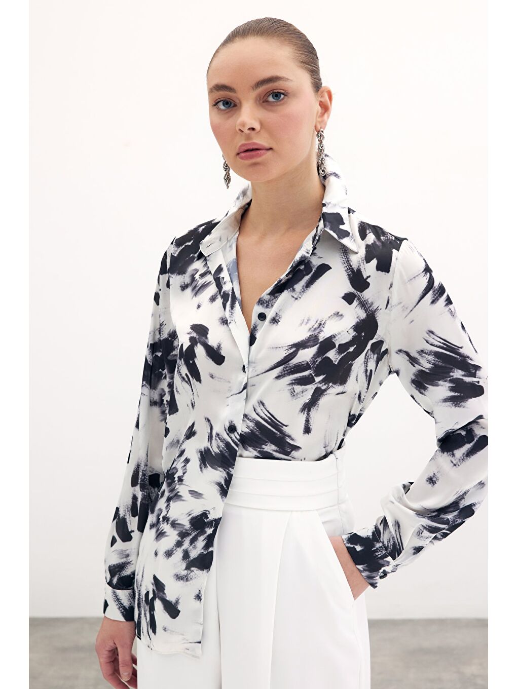 Desenli Klasik Gömlek - Siyah-3