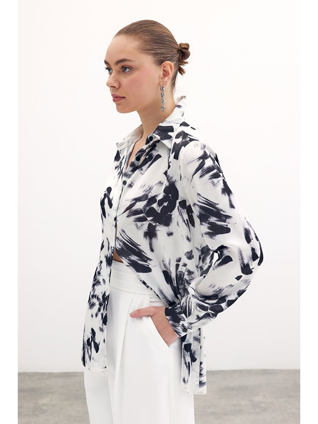 Desenli Klasik Gömlek - Siyah-4