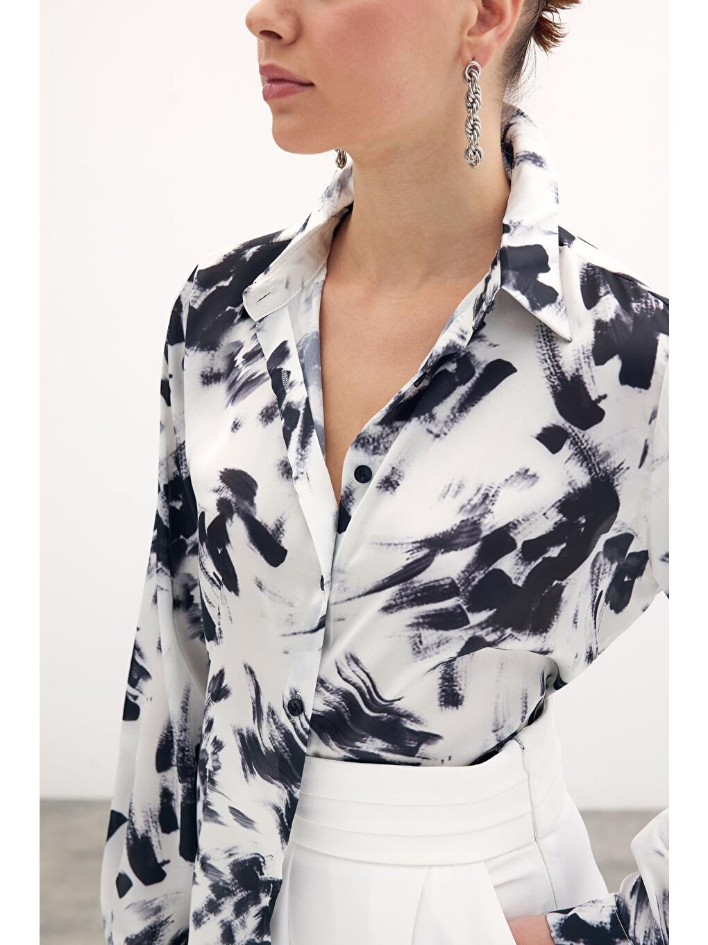 Desenli Klasik Gömlek - Siyah-5