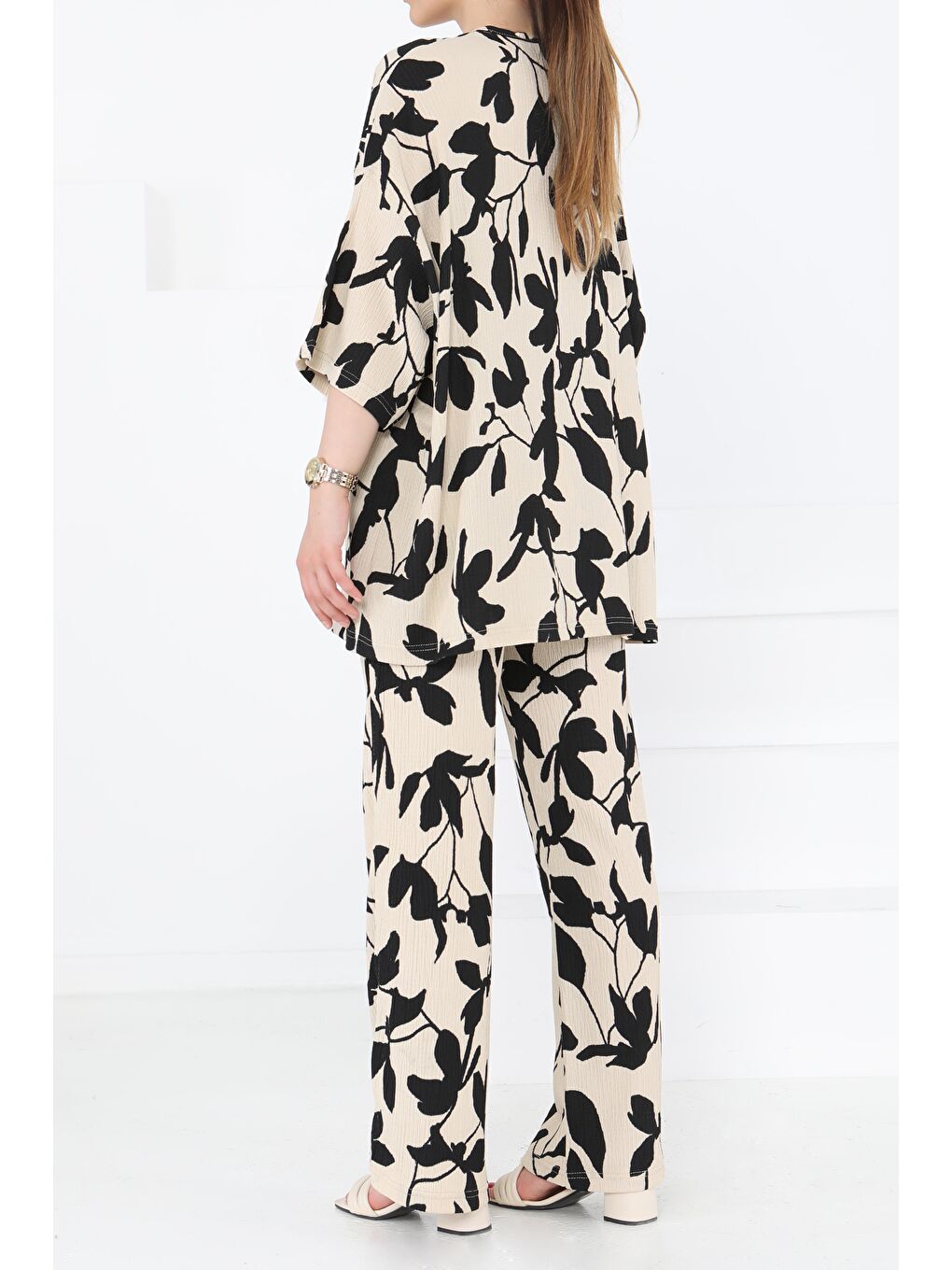 Desenli Kimono Takım Siyah - 27285-4