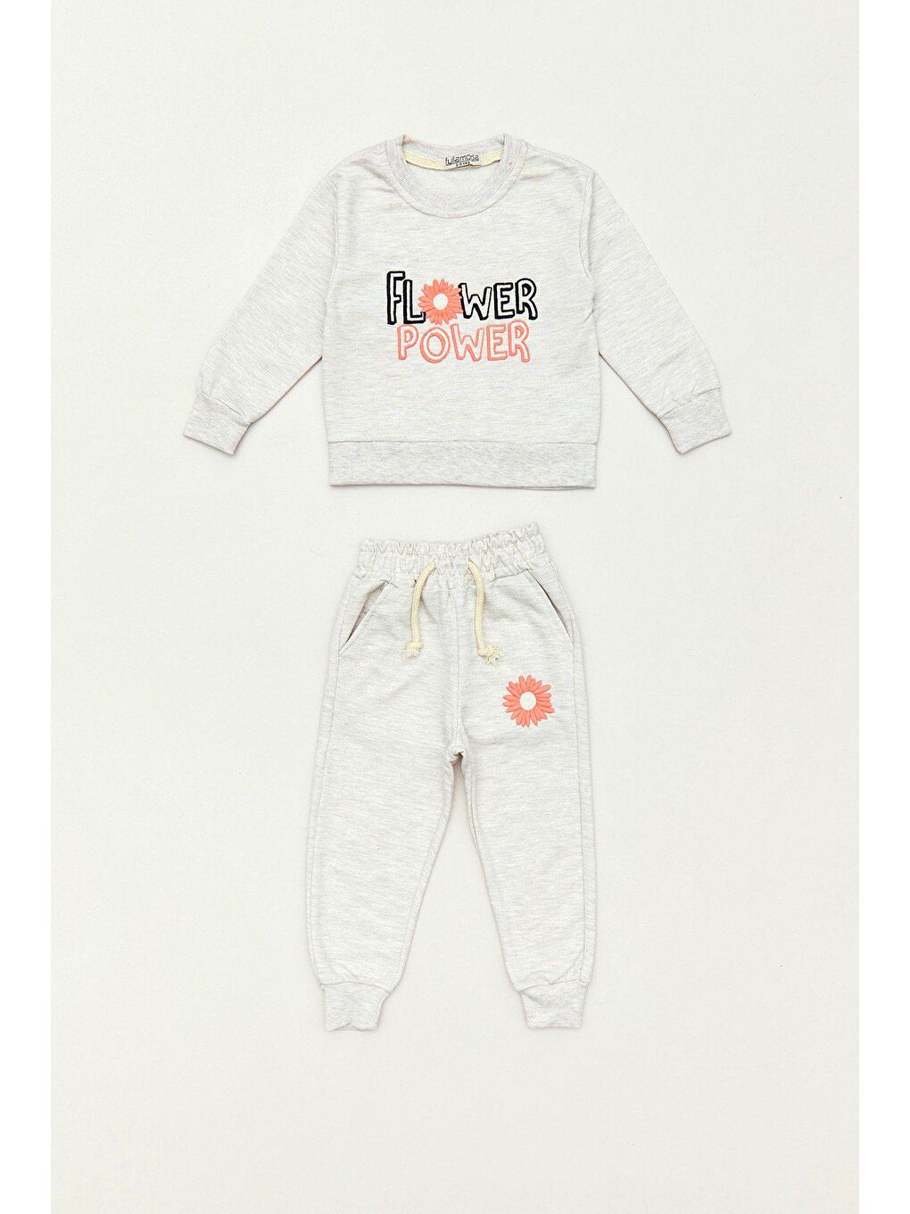 Bej Nakışlı Bisiklet Yaka Kız Çocuk Takım