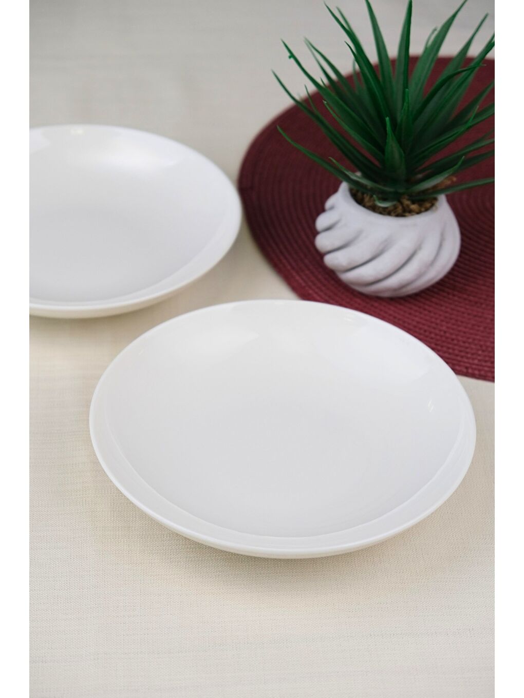 Ekru Porselen Chic Çukur Tabak 19,50cm 550cc 2 Lİ-1