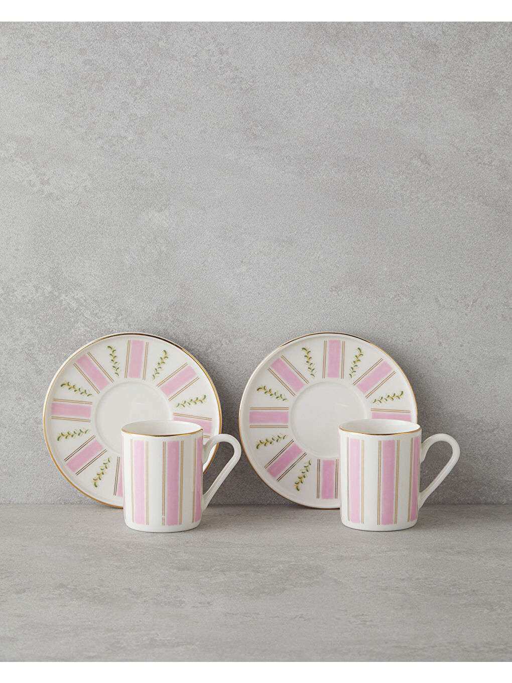 Serenade Bone Porselen 4 Parça 2 Kişilik Kahve Fincan Takımı 90 ml Pembe - Gold-1