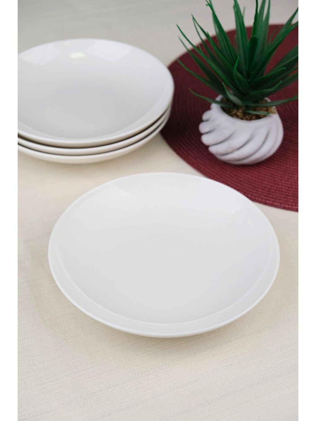 Ekru Porselen Chic Çukur Tabak 19,50cm 550cc 4 LÜ-1