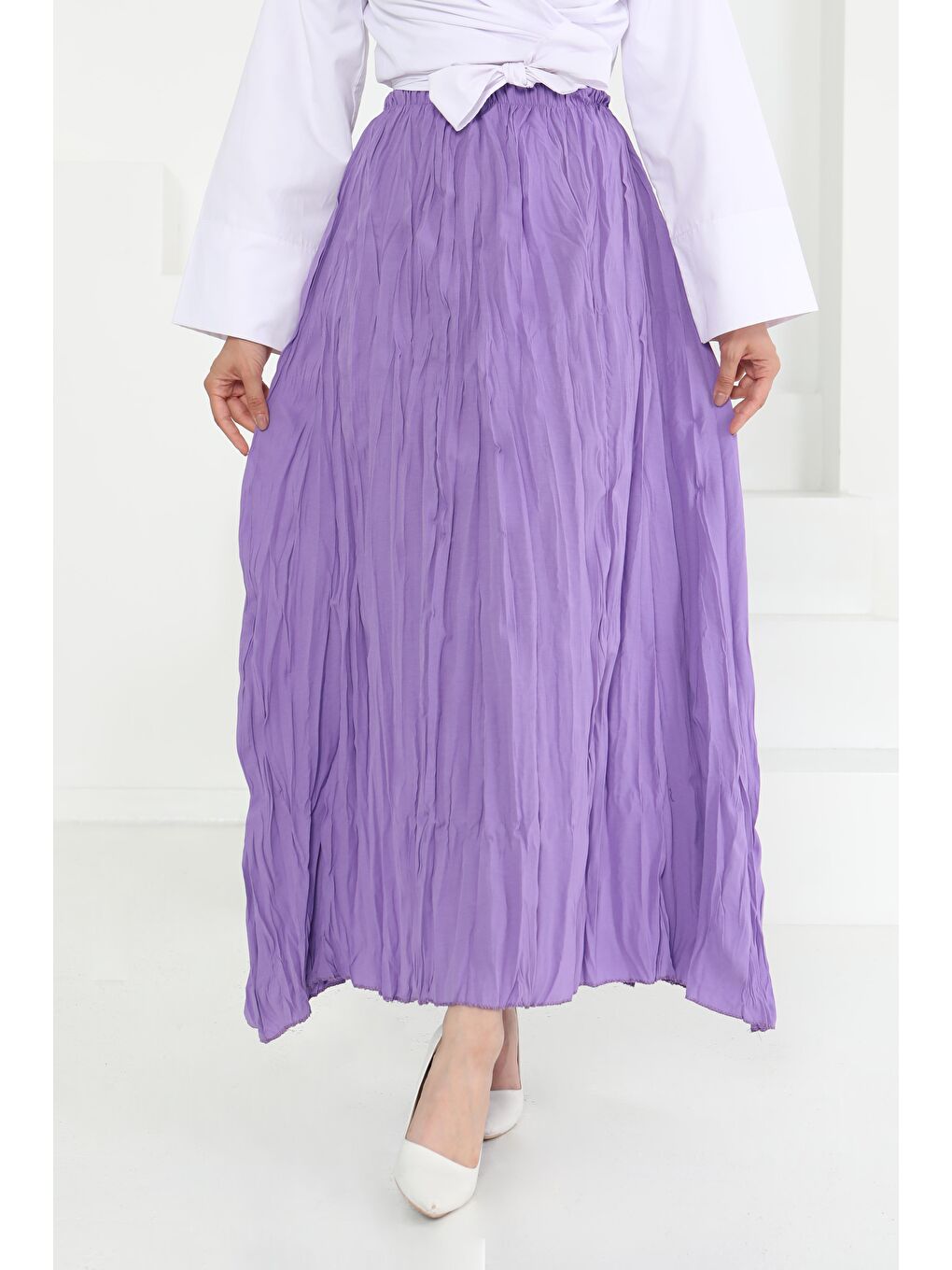 Beli Lastikli Kırışık Etek Lila - 27013-1