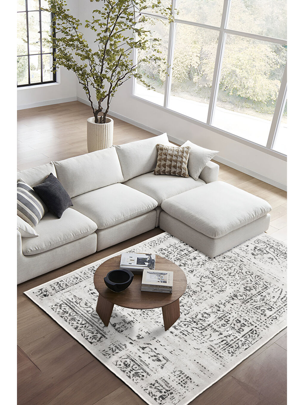 Gri Dekoratif Özel Tasarım Yıkanabilir İnce Kaymaz Tabanlı Modern Halı KECE FR40-1