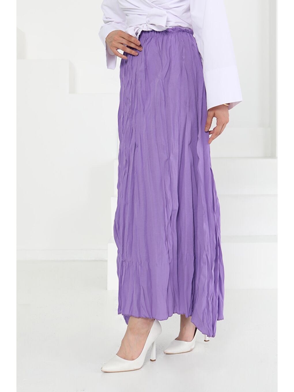 Beli Lastikli Kırışık Etek Lila - 27013-5