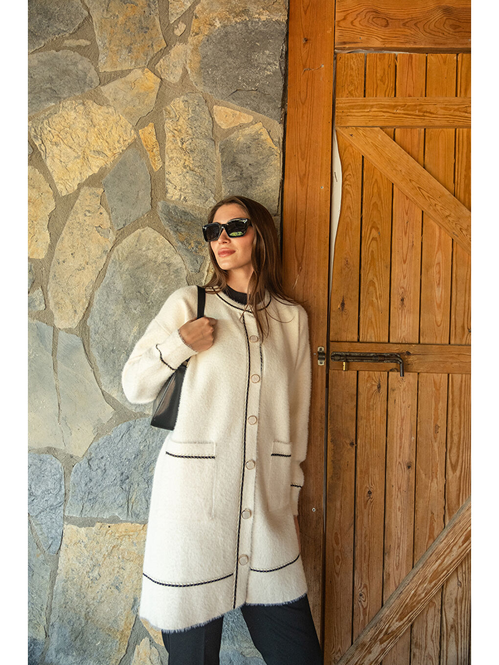 Kadın Bisiklet Yaka Triko Ceket Bej-2