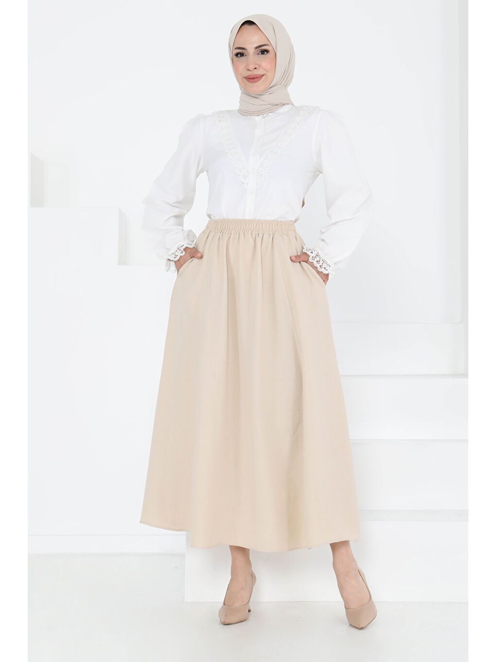 Ekru Cepli Etek Krem - 27260-2