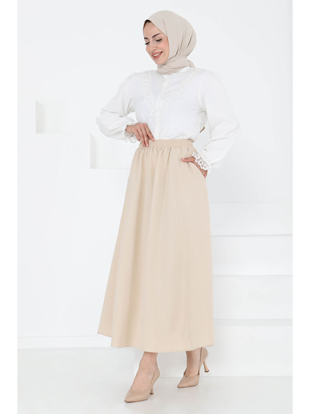 Ekru Cepli Etek Krem - 27260-3