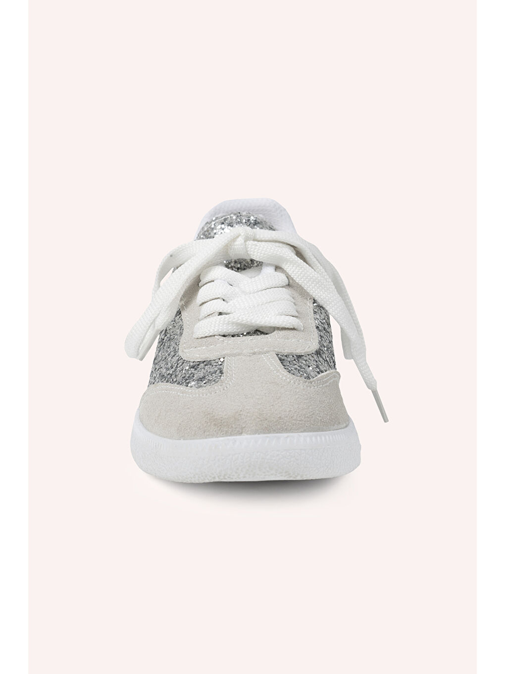 Gri Kız Çocuk Bağcıklı Simli Gümüş Sneaker-1
