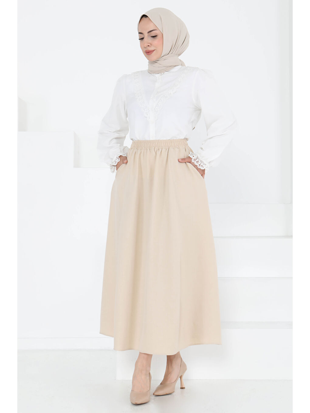 Ekru Cepli Etek Krem - 27260-4