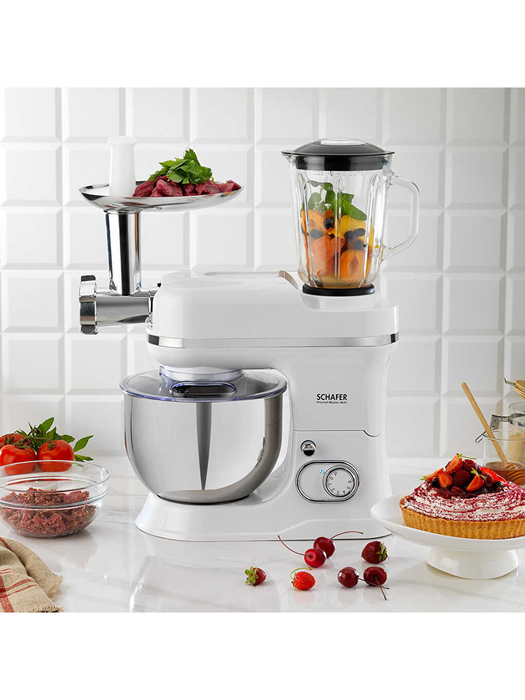 Prochef Master Multi Kıyma Ve Sürahi Blender Aparatlı Stand Mikser 5 L-beyaz-3