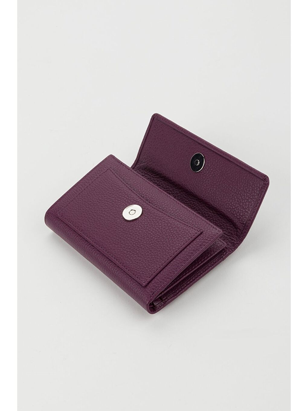 Mürdüm Kutulu Hakiki Deri Mavi Orta Boy Çok Gözlü Kadın El Portföyü Kartlık Cüzdan-4