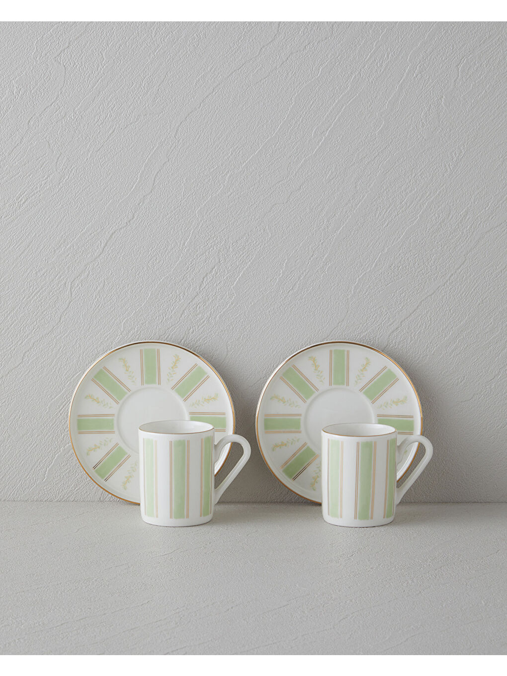 Mor Serenade Bone Porselen 4 Parça 2 Kişilik Kahve Fincan Takımı 90 ml Yeşil-Gold-1