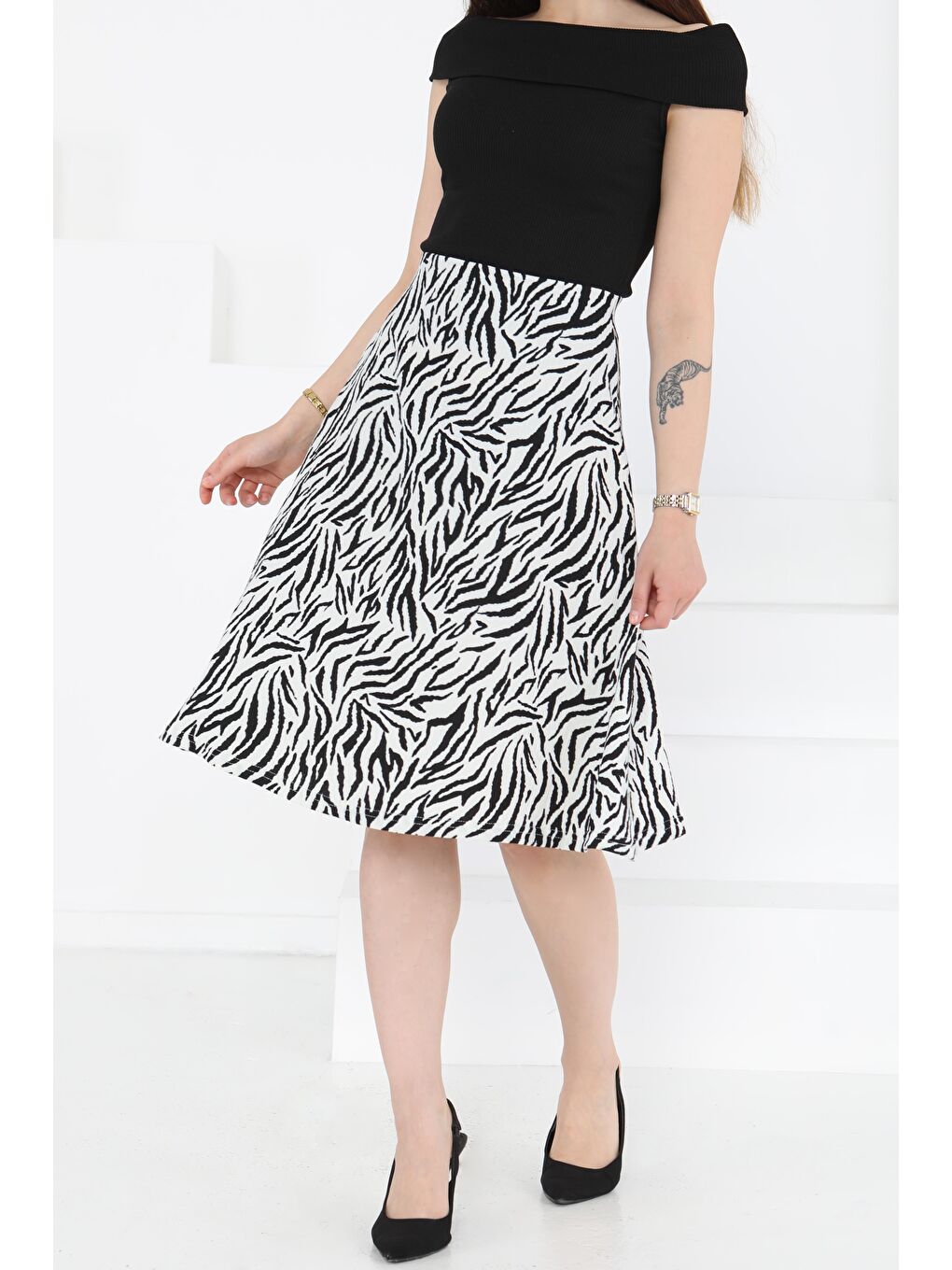 Desenli Mini Boy Etek Beyaz - 27236