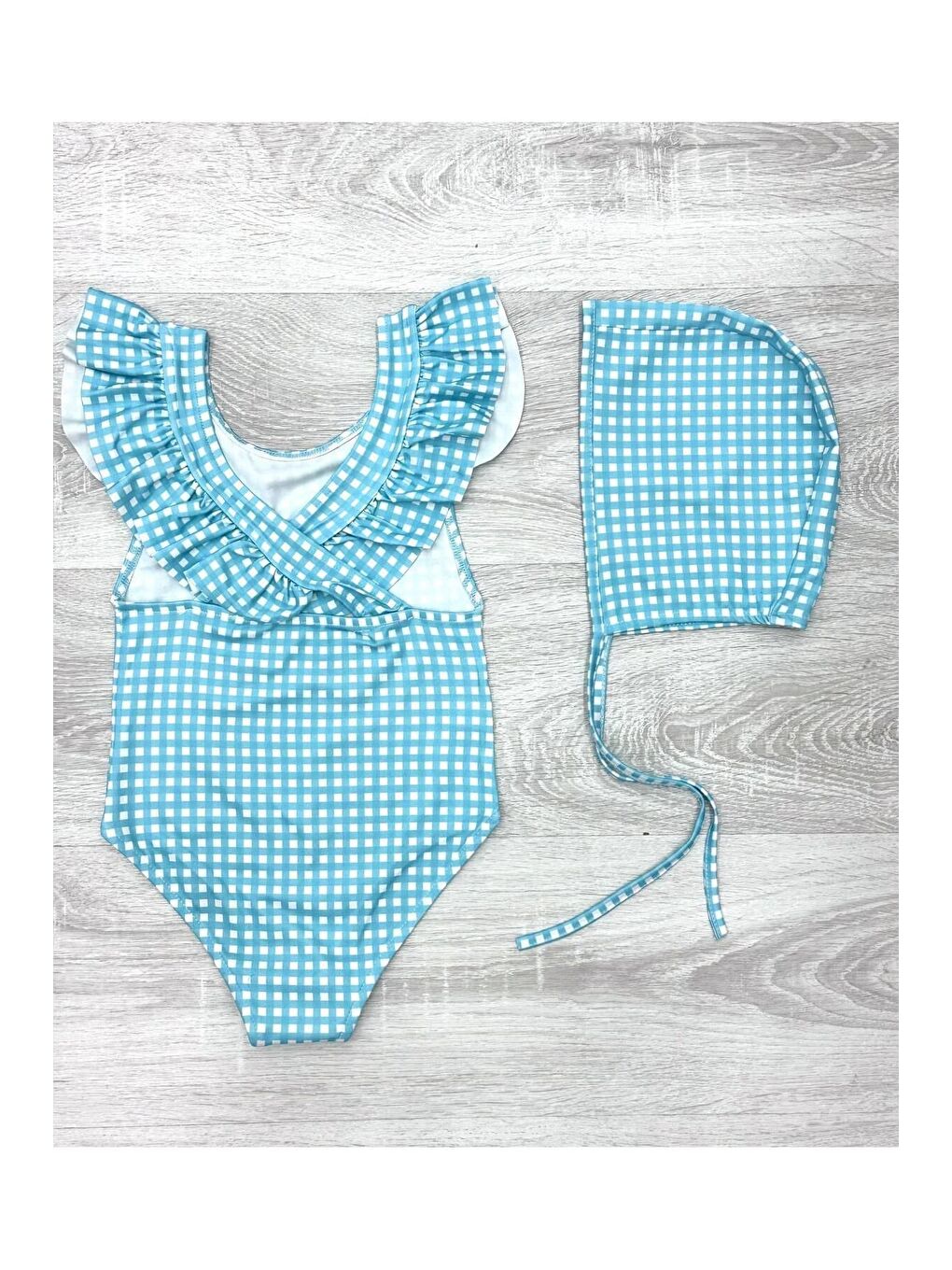 Mavi Sırttan Çapraz Fırfır Detaylı Boneli Kız Çocuk Mayo-1