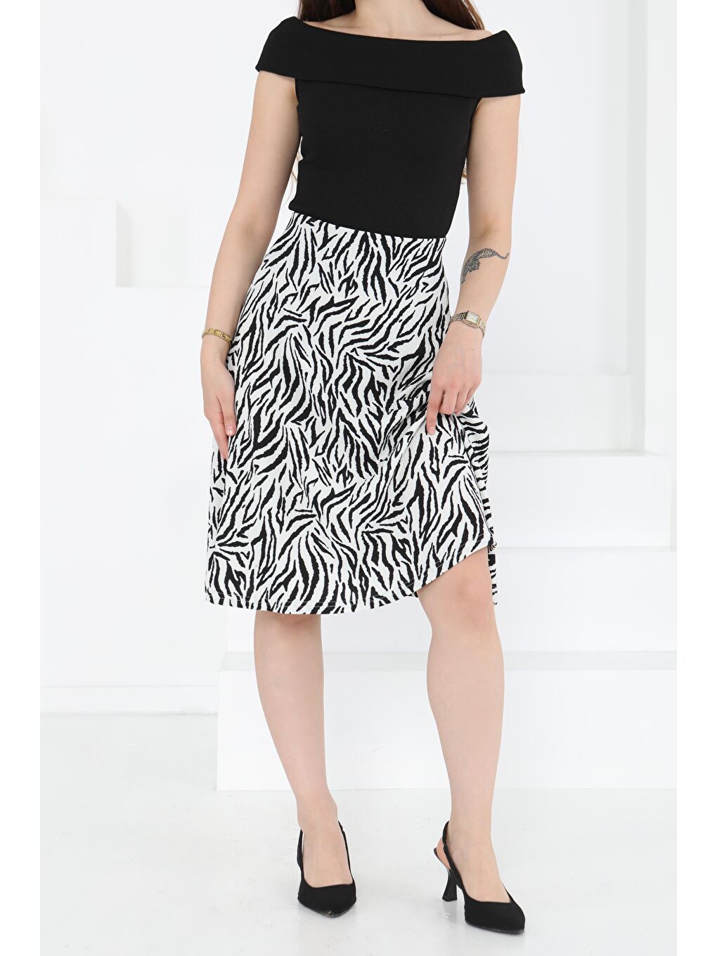 Desenli Mini Boy Etek Beyaz - 27236-1